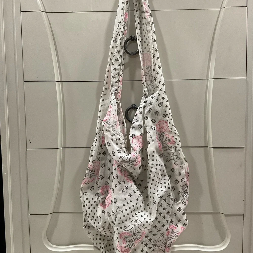 Free People Reusable Shopping Tote Large Pink Flowers Hippie Lightweight Cute